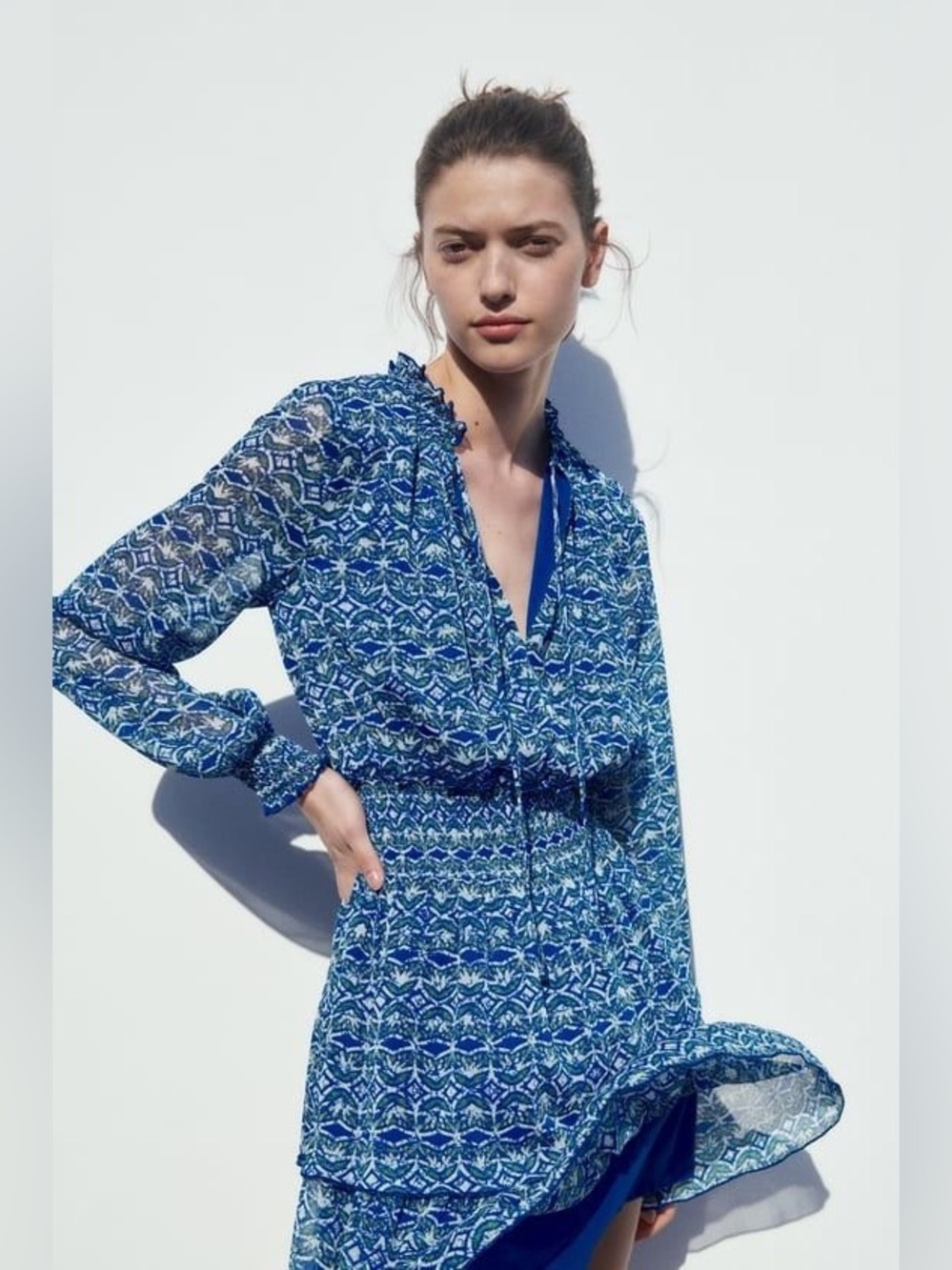 Zara Blue Floral-Accent Tunic Dress